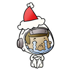 gradient cartoon of a crying astronaut wearing santa hat