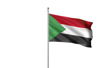 Sudan flag waving isolated white background 3D illustration