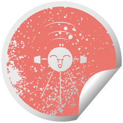 distressed circular peeling sticker symbol satellite