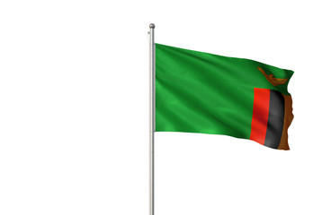 Zambia flag waving isolated white background 3D illustration