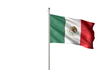 Mexico flag waving isolated white background 3D illustration