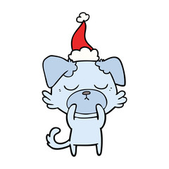 cute line drawing of a dog wearing santa hat