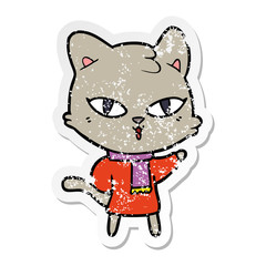 distressed sticker of a cartoon cat