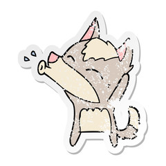 distressed sticker of a howling wolf cartoon