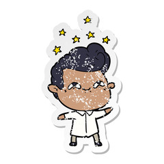 Fototapeta premium distressed sticker of a cartoon excited man
