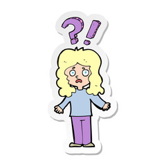 sticker of a cartoon confused woman
