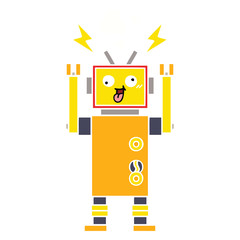 flat color retro cartoon malfunctioning robot