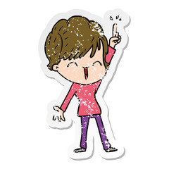 distressed sticker of a cartoon laughing woman