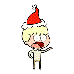 comic book style illustration of a shocked man wearing santa hat