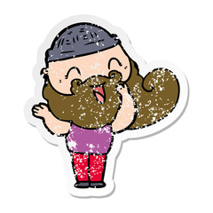 distressed sticker of a happy bearded man