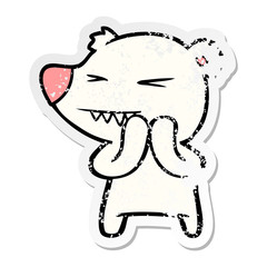 distressed sticker of a angry polar bear cartoon