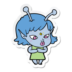 sticker of a pretty cartoon alien girl