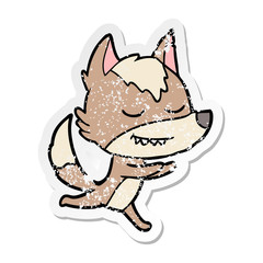 distressed sticker of a friendly cartoon wolf running