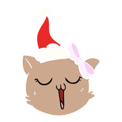flat color illustration of a cat face wearing santa hat