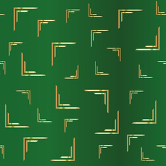Golden abstract drawing on a green background. Duplicate abstract seamless pattern. Vector illustration