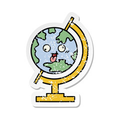 distressed sticker of a cute cartoon globe of the world