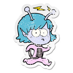 distressed sticker of a cartoon alien girl