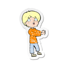 retro distressed sticker of a cartoon shocked boy