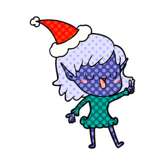 comic book style illustration of a elf girl wearing santa hat