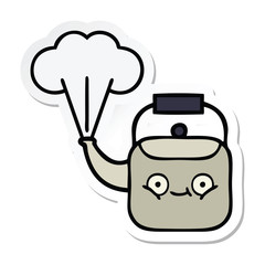 sticker of a cute cartoon steaming kettle