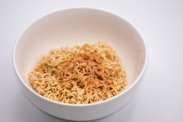  Close up noodles on white background.