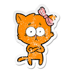 distressed sticker of a cartoon cat