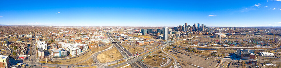 Fototapeta na wymiar Denver Downtown Skyline Panoramic Aerial Cityscape View