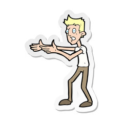 Fototapeta premium sticker of a cartoon man desperately explaining