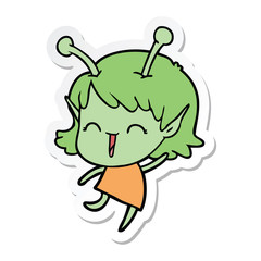 sticker of a cartoon alien girl laughing