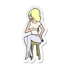 sticker of a cartoon woman sitting on bar stool