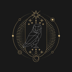 Geometric owl astrological tarot card - obrazy, fototapety, plakaty