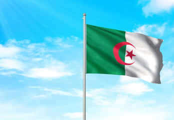 Algeria flag waving sky background 3D illustration