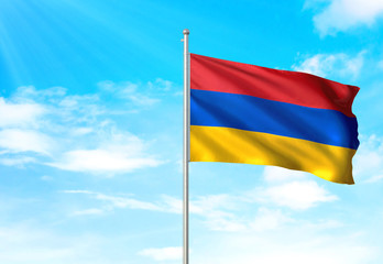 Fototapeta na wymiar Armenia flag waving sky background 3D illustration