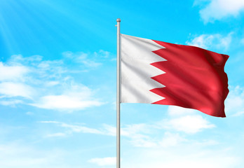 Bahrain flag waving sky background 3D illustration
