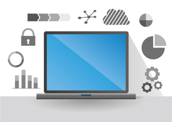 フラットデザインのパソコンのイラストとインターネットイメージ
