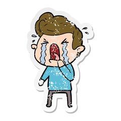 distressed sticker of a cartoon crying man