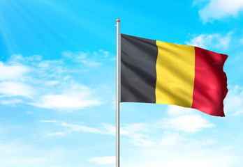 Belgium flag waving sky background 3D illustration