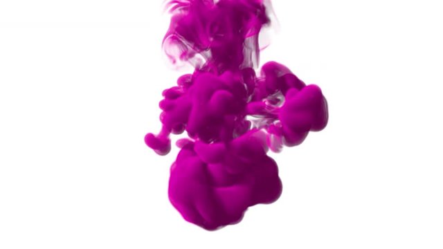 UHD 3D animated 60 fps simulation of the pink ink in a liquid against the white background