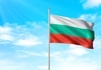Fototapeta na wymiar Bulgaria flag waving sky background 3D illustration