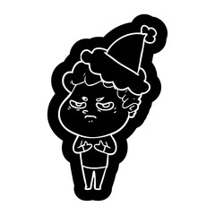 cartoon icon of a angry man wearing santa hat