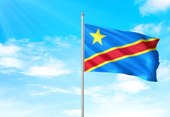 Congo flag waving sky background 3D illustration