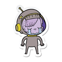 sticker of a cartoon crying astronaut girl