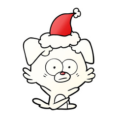 nervous dog gradient cartoon of a wearing santa hat