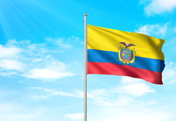 Ecuador flag waving sky background 3D illustration