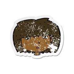 retro distressed sticker of a cartoon female face