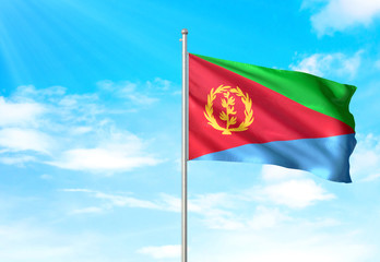 Eritrea flag waving sky background 3D illustration