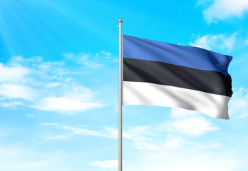 Estonia flag waving sky background 3D illustration