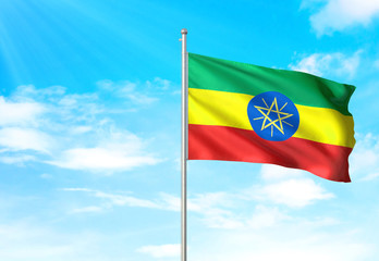 Ethiopia flag waving sky background 3D illustration