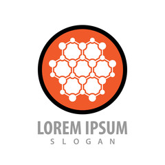 Hexagon network in the circle line logo concept design. Symbol graphic template element vector