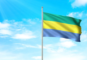 Gabon flag waving sky background 3D illustration
